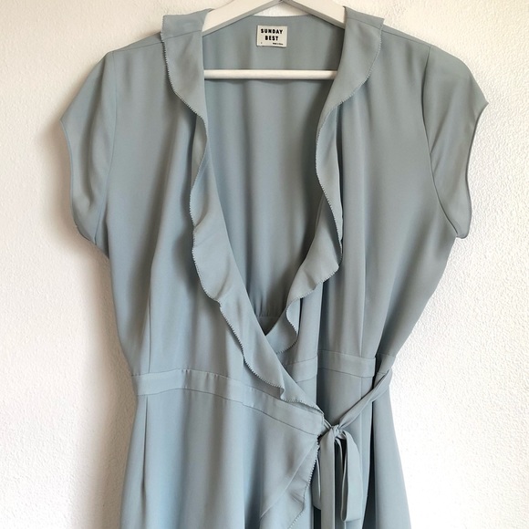 Aritzia Sunday Best Savoy Light Blue Ruffle Flounce Wrap Dress Size 4 - Picture 2 of 12